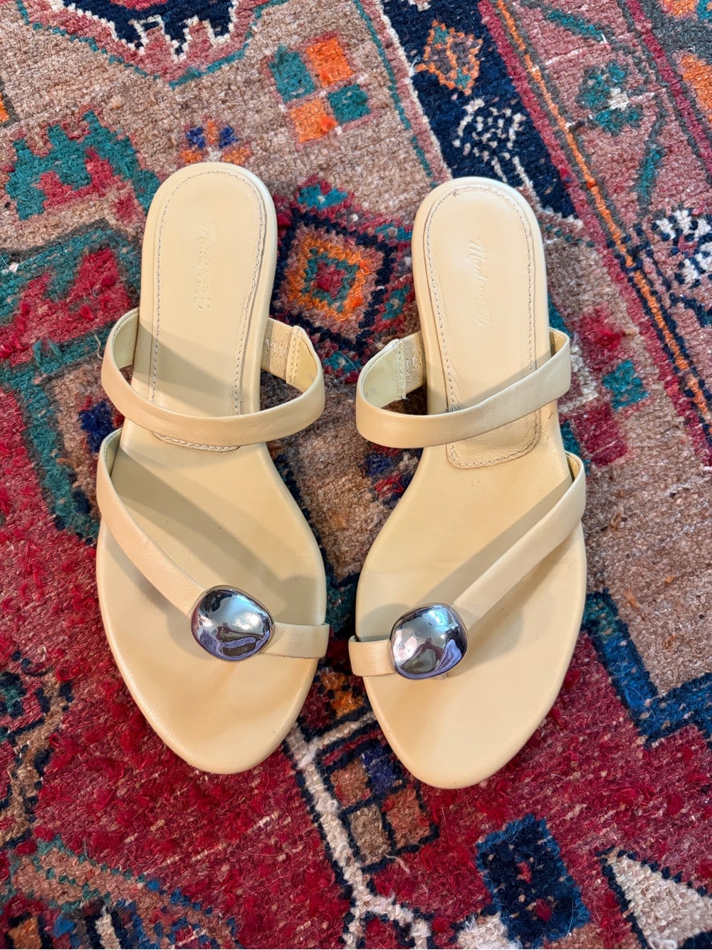 Madewell Yellow Double-Strap Slide Sandals with Silver Accent